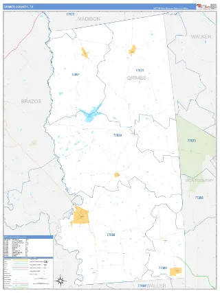 Grimes County, TX Business Reference style ZIP Code wall map