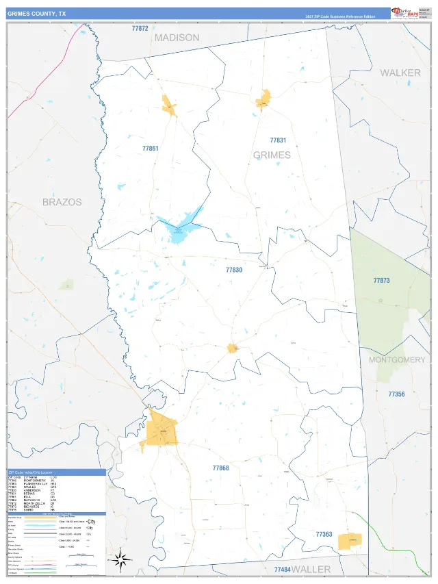 Grimes County, TX ZIP Code Wall Map, Business Reference style