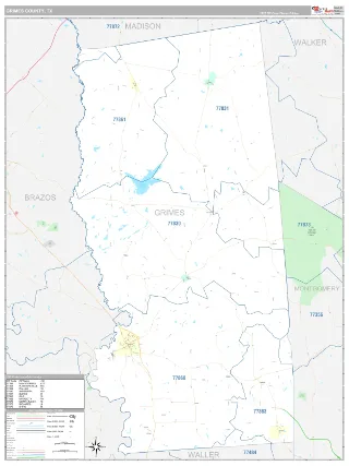 Grimes County, TX Classic style ZIP Code wall map