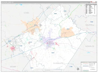 Guadalupe County, TX Classic style ZIP Code wall map