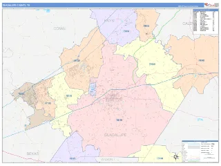 Guadalupe County, TX ColorCast style ZIP Code wall map