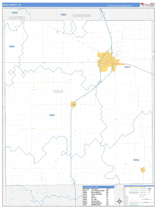 Hale County, TX ZIP Code Wall Map, Business Reference style