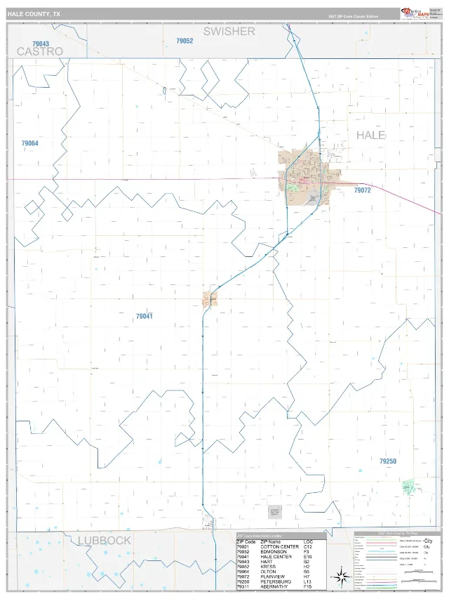 Hale County, TX ZIP Code Wall Map, Classic style