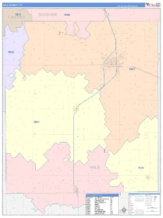 Hale County, TX ColorCast style ZIP Code wall map