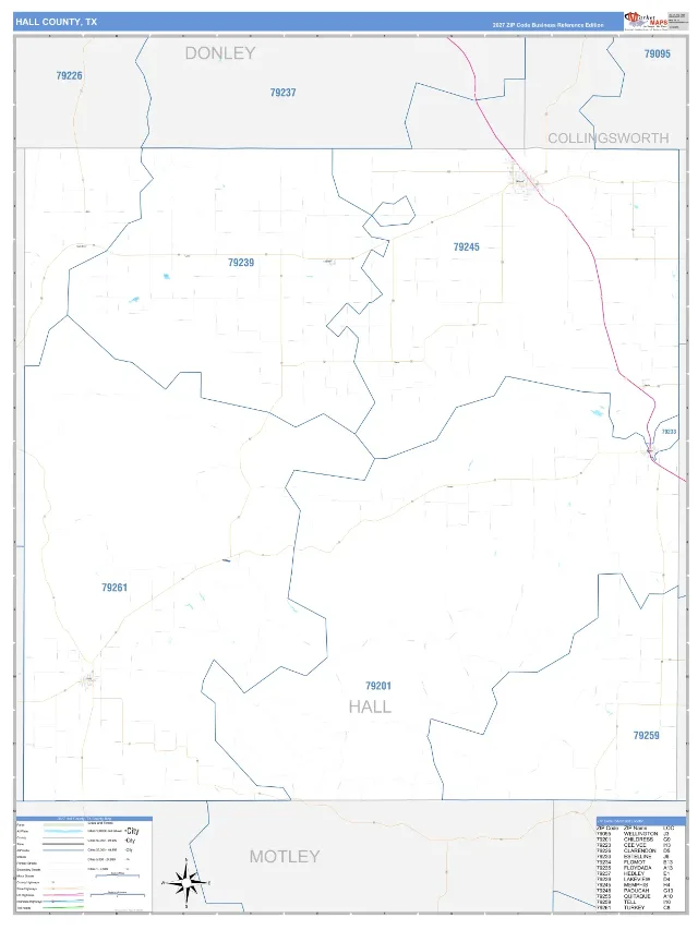 Hall County, TX ZIP Code Wall Map, Business Reference style