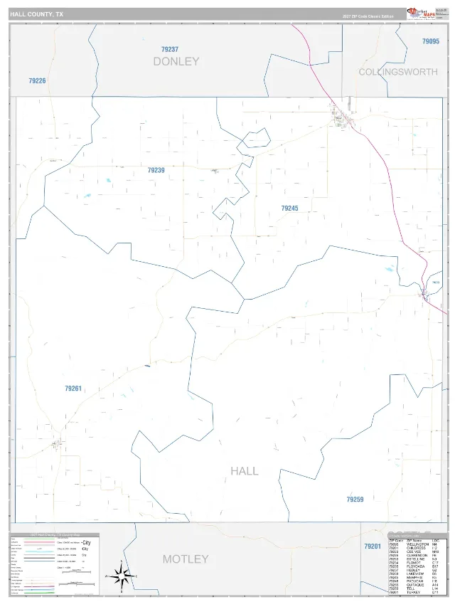 Hall County, TX ZIP Code Wall Map, Classic style