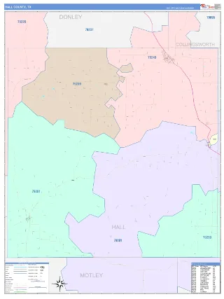 Hall County, TX ColorCast style ZIP Code wall map