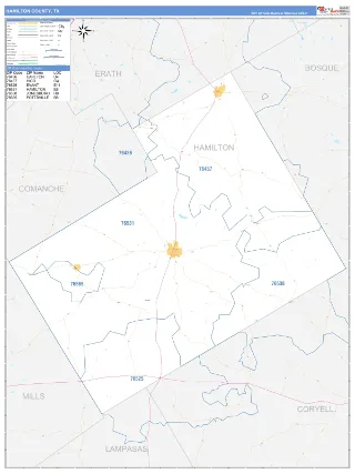 Hamilton County, TX Business Reference style ZIP Code wall map