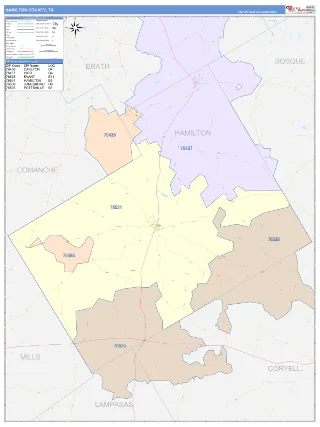 Hamilton County, TX ColorCast style ZIP Code wall map
