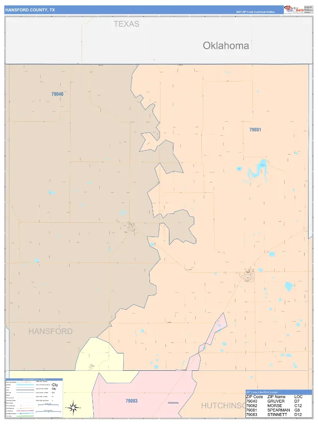 Hansford County, TX ZIP Code Wall Map, ColorCast style