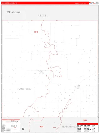 Hansford County, TX RedLine style ZIP Code wall map