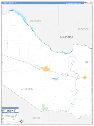 Hardeman County, TX Business Reference style ZIP Code wall map