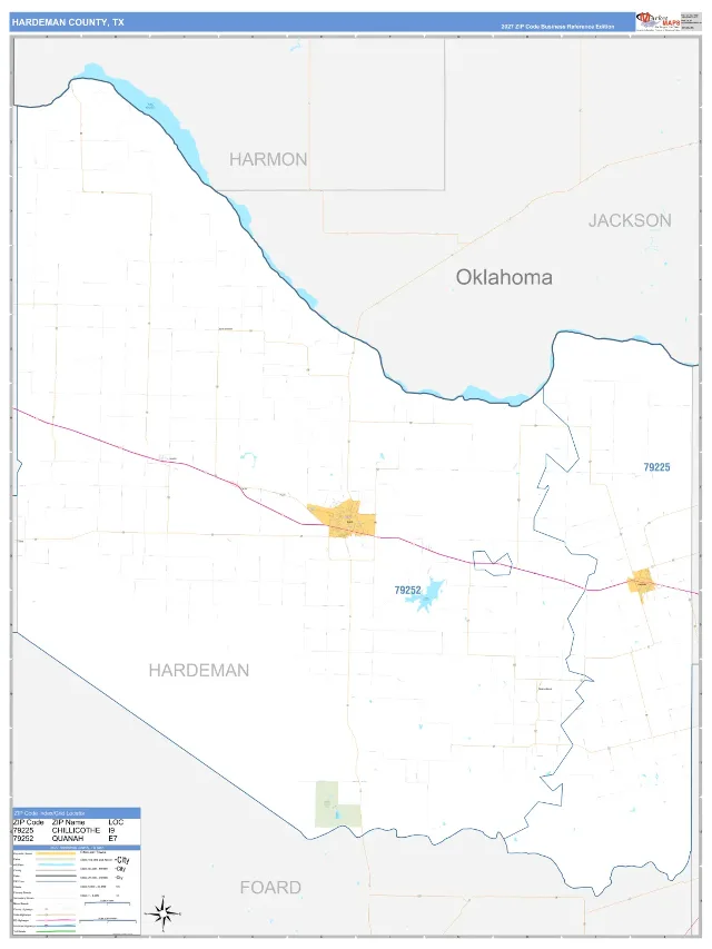 Hardeman County, TX ZIP Code Wall Map, Business Reference style