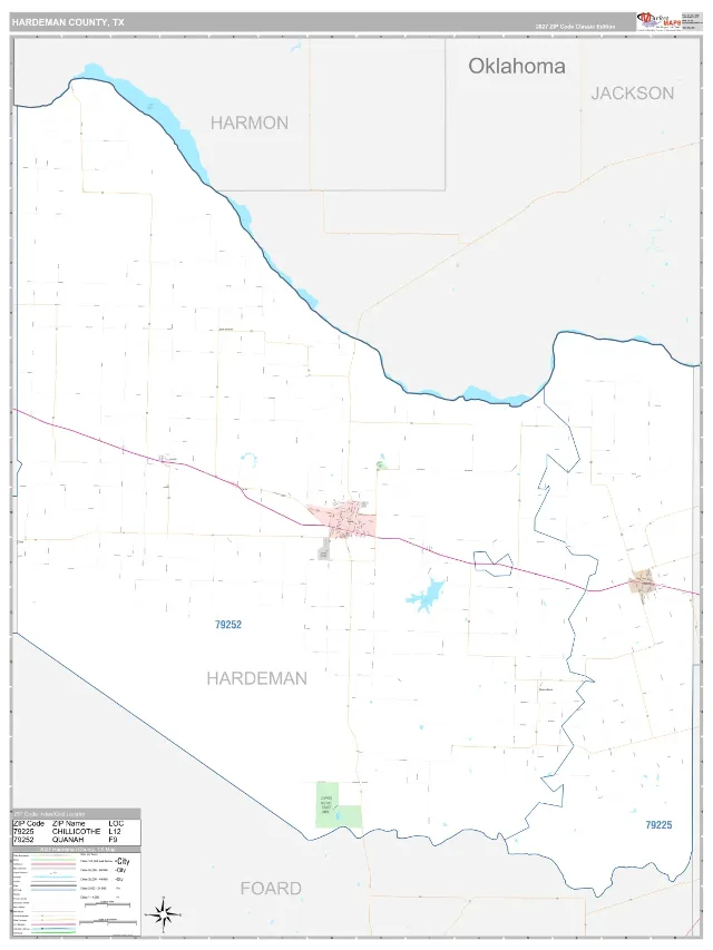 Hardeman County, TX ZIP Code Wall Map, Classic style