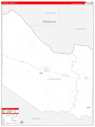 Hardeman County, TX RedLine style ZIP Code wall map