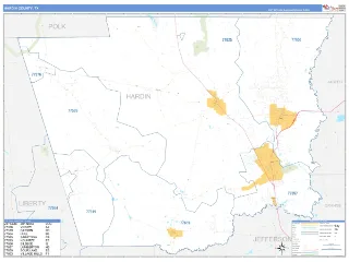 Hardin County, TX Business Reference style ZIP Code wall map