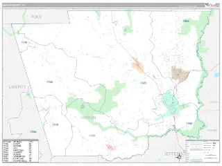 Hardin County, TX Classic style ZIP Code wall map