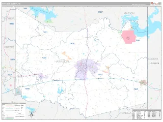 Harrison County, TX Classic style ZIP Code wall map