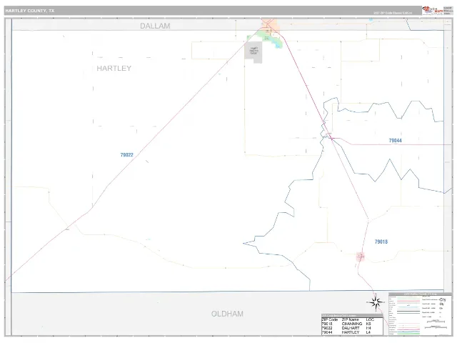 Hartley County, TX ZIP Code Wall Map, Classic style
