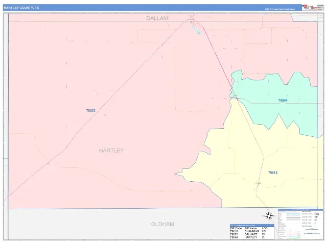 Hartley County, TX ZIP Code Wall Map, ColorCast style