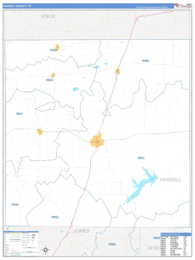 Haskell County, TX ZIP Code Wall Map, Business Reference style