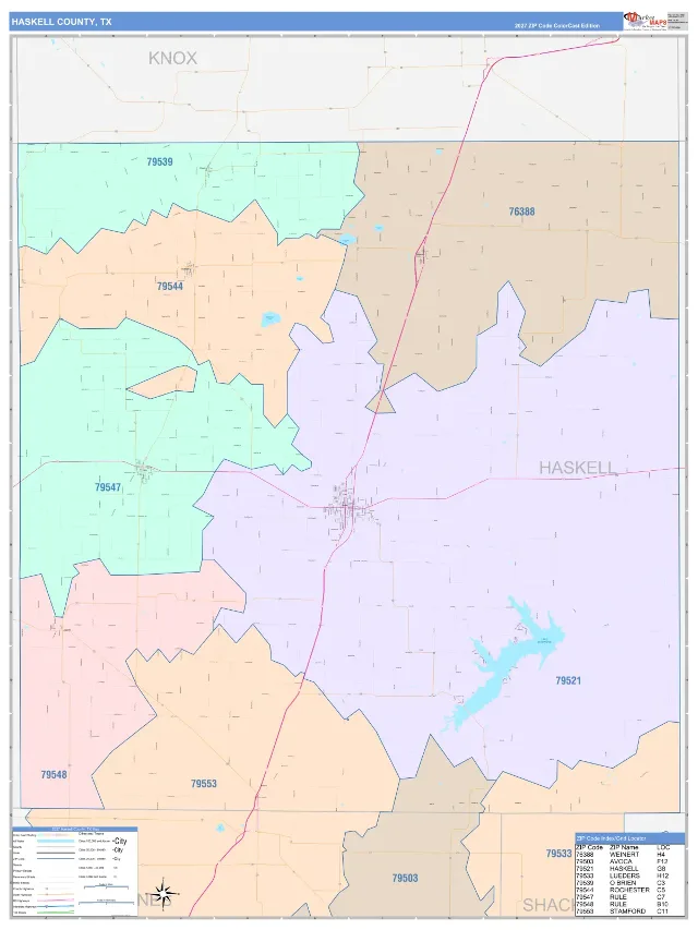 Haskell County, TX ZIP Code Wall Map, ColorCast style