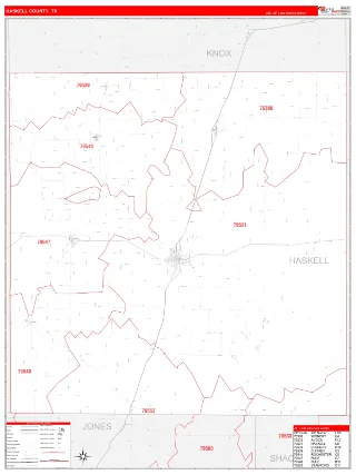 Haskell County, TX RedLine style ZIP Code wall map