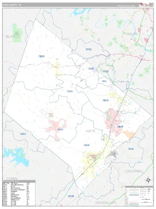 Hays County, TX Classic style ZIP Code wall map