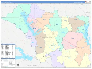 Henderson County, TX ColorCast style ZIP Code wall map