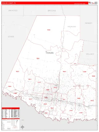 Hidalgo County, TX RedLine style ZIP Code wall map