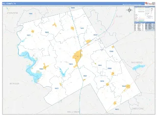 Hill County, TX Business Reference style ZIP Code wall map