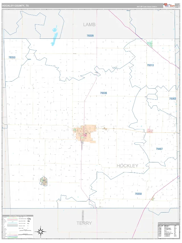 Hockley County, TX ZIP Code Wall Map, Classic style