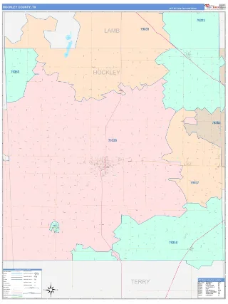 Hockley County, TX ColorCast style ZIP Code wall map