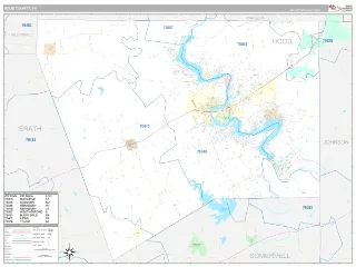 Hood County, TX Classic style ZIP Code wall map