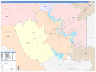 Hood County, TX ColorCast style ZIP Code wall map