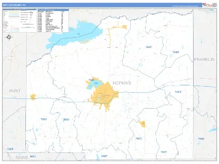Hopkins County, TX Business Reference style ZIP Code wall map