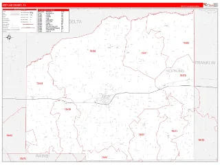 Hopkins County, TX RedLine style ZIP Code wall map