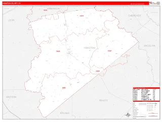 Houston County, TX RedLine style ZIP Code wall map