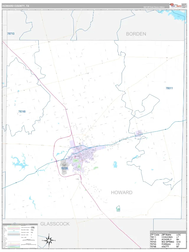 Howard County, TX ZIP Code Wall Map, Classic style