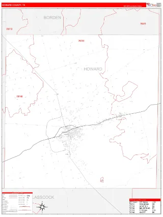 Howard County, TX RedLine style ZIP Code wall map