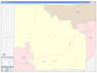 Irion County, TX ColorCast style ZIP Code wall map