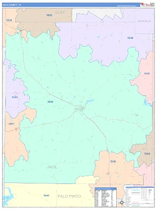 Jack County, TX ColorCast style ZIP Code wall map