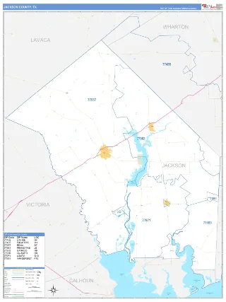 Jackson County, TX Business Reference style ZIP Code wall map