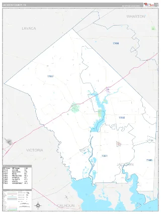 Jackson County, TX Classic style ZIP Code wall map