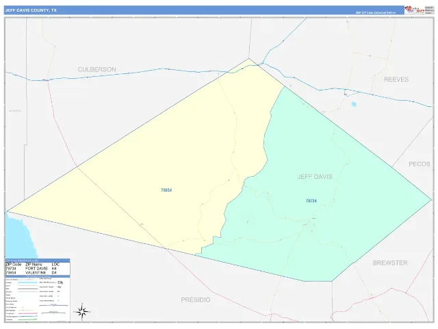 Jeff Davis County, TX ZIP Code Wall Map, ColorCast style