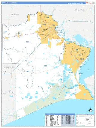 Jefferson County, TX Business Reference style ZIP Code wall map