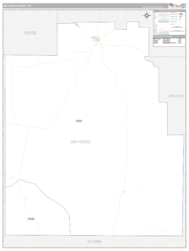 Jim Hogg County, TX ZIP Code Wall Map, Classic style