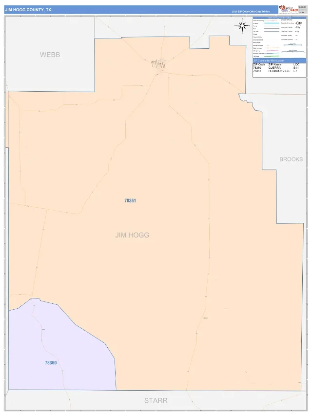 Jim Hogg County, TX ZIP Code Wall Map, ColorCast style