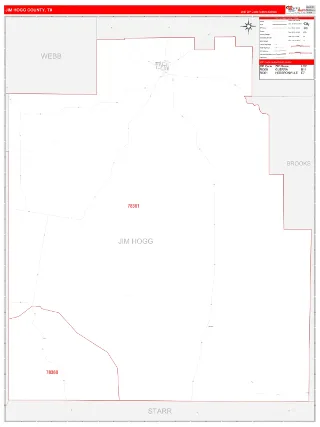 Jim Hogg County, TX RedLine style ZIP Code wall map