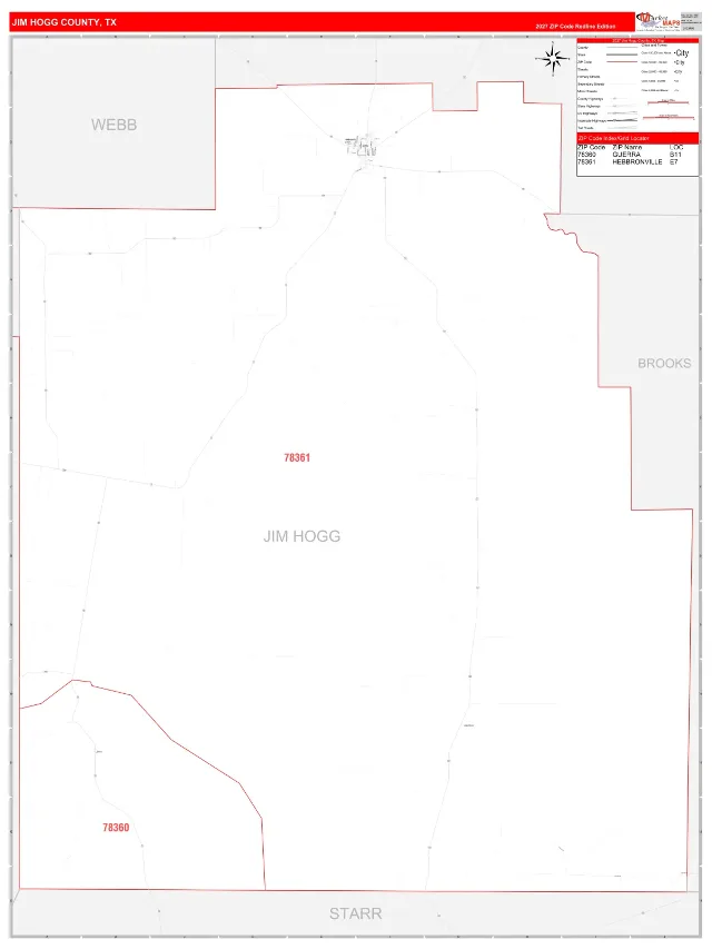 Jim Hogg County, TX ZIP Code Wall Map, RedLine style